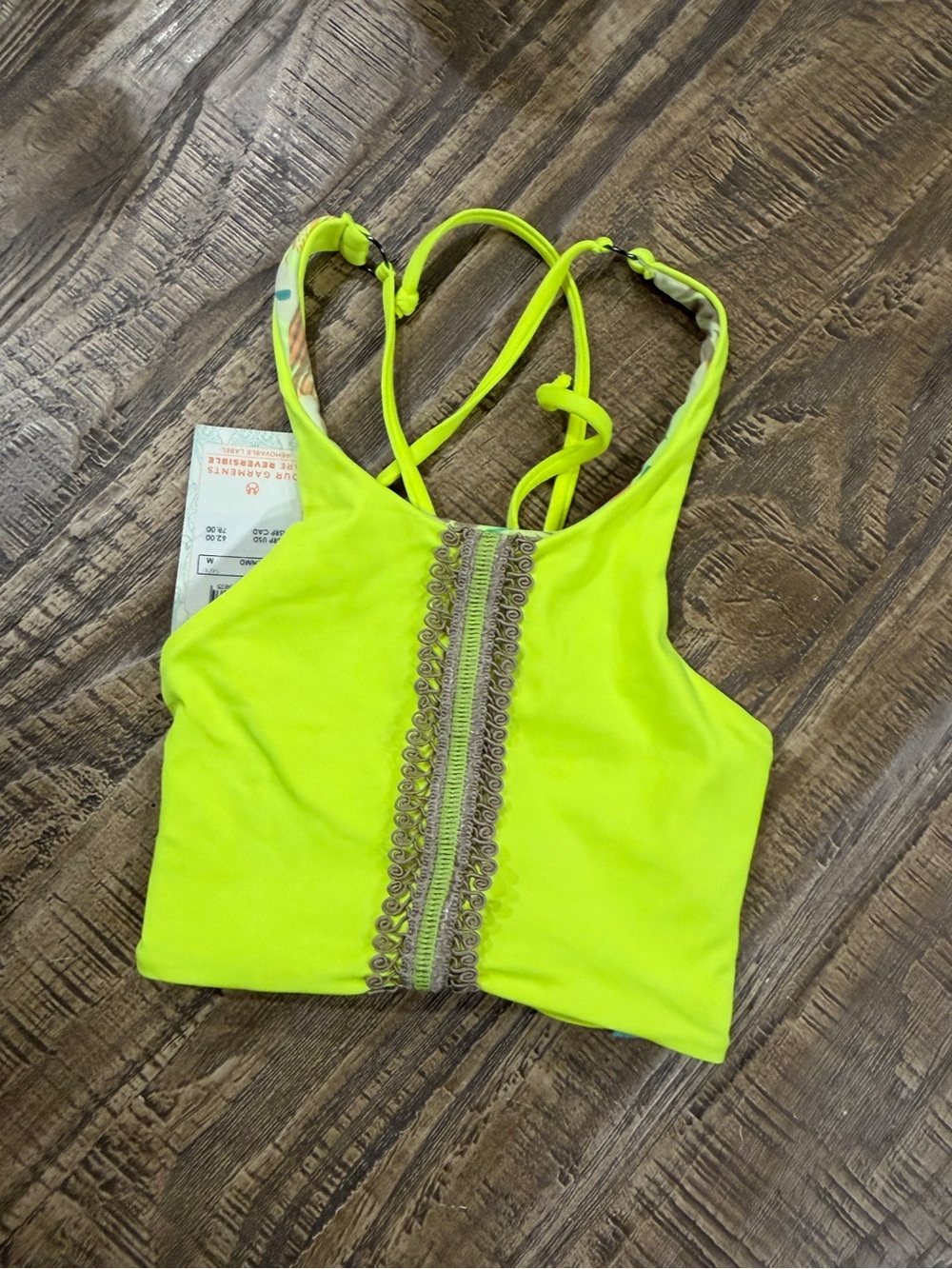 (TOP) Maaji Yellow Surfer Reversible Bikini Top- Medium.